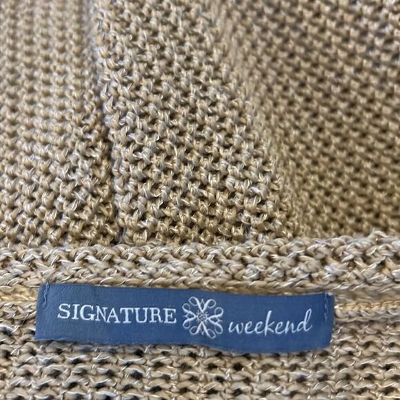 Signature Weekend tan long open long sleeve cardigan with one button Size L - Picture 9 of 11